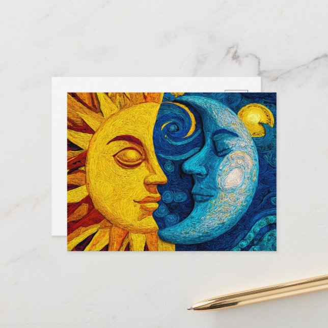 Sun And Moon - Design 1 Holiday Postcard (Front/Back In Situ)