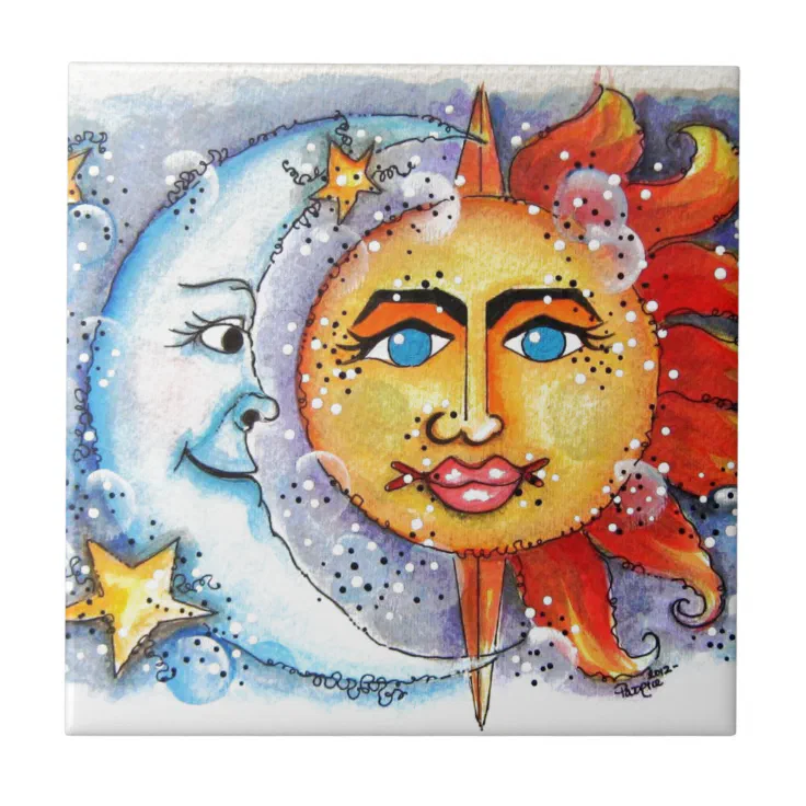 Sun and Moon Design Ceramic Tile | Zazzle