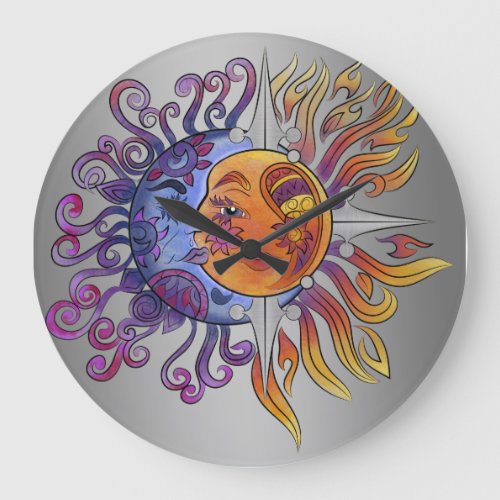 Sun and moon design large clock