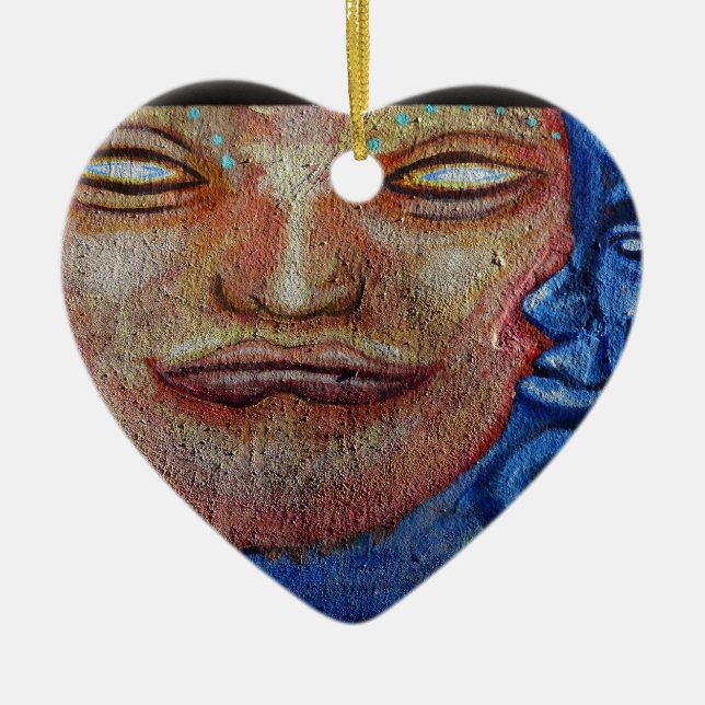 Sun and Moon Face Graffiti Ceramic Ornament (Front)