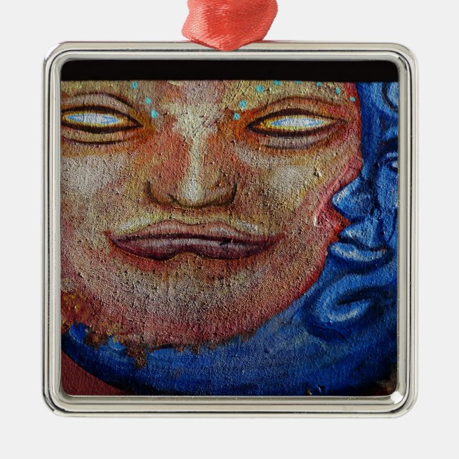 Sun and Moon Face Graffiti Metal Ornament (Front)