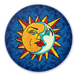 Sun and Moon Faces Mexican Style Ceramic Knob