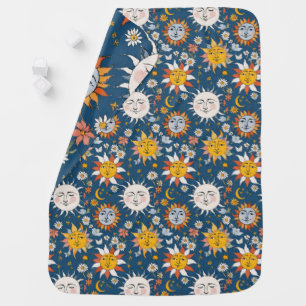 Sun and Moon Floral in Blues & Yellows Baby Blanket