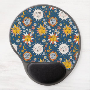 Sun and Moon Floral in Blues & Yellows Gel Mouse Pad