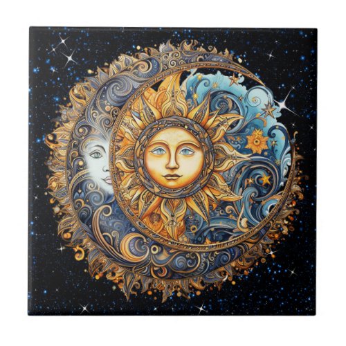 Sun and Moon Galaxy Ceramic Tile