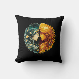 Sun and Moon Harmony Luxury Art Accent Throw Pillow
