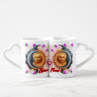 Sun and Moon in Love forever on a White Coffee Mug Set