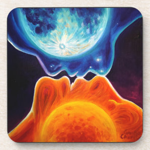 Sun and moon kiss beverage coaster