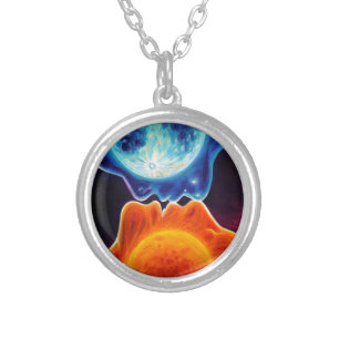 Sun and moon kiss silver plated necklace