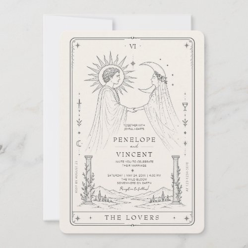 Sun and Moon | Line Art Tarot Wedding Invitation