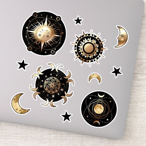 Sun and Moon magic stickers Tarot Witch Retro