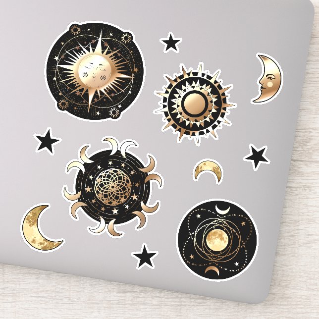 Sun and Moon magic stickers Tarot Witch Retro (Detail)