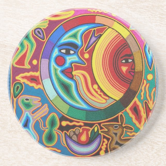 Sun and Moon Mexican String Art Coaster (Front)