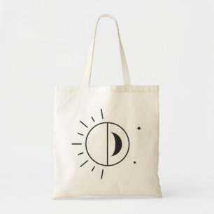 Sun and Moon Minimal Line Drawing Tote Bag