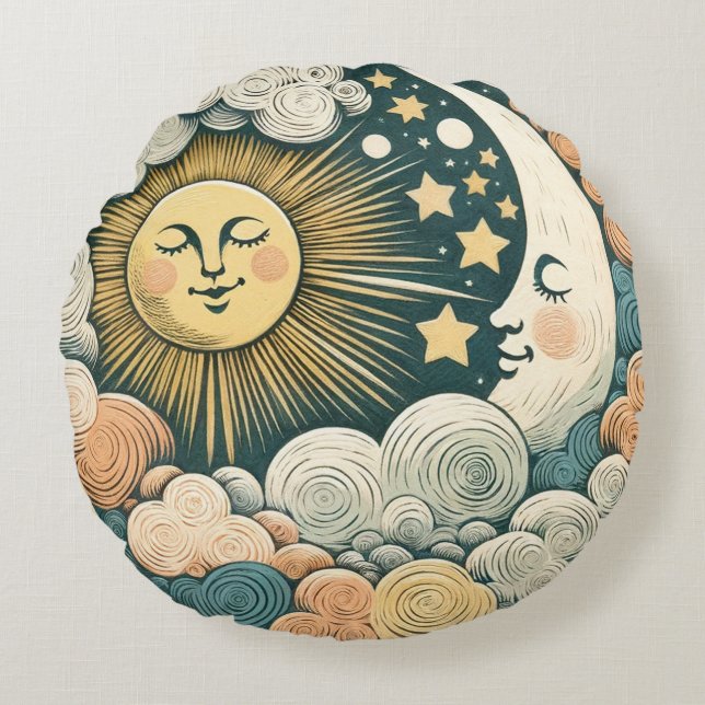Sun and Moon MoonChild Sunshine                    Round Pillow (Front)