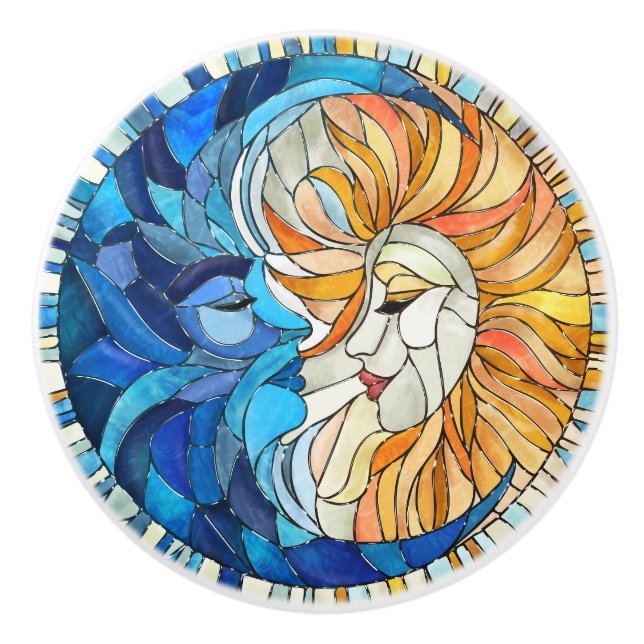 Sun and Moon Mosaic Art Ceramic Knob (Front)