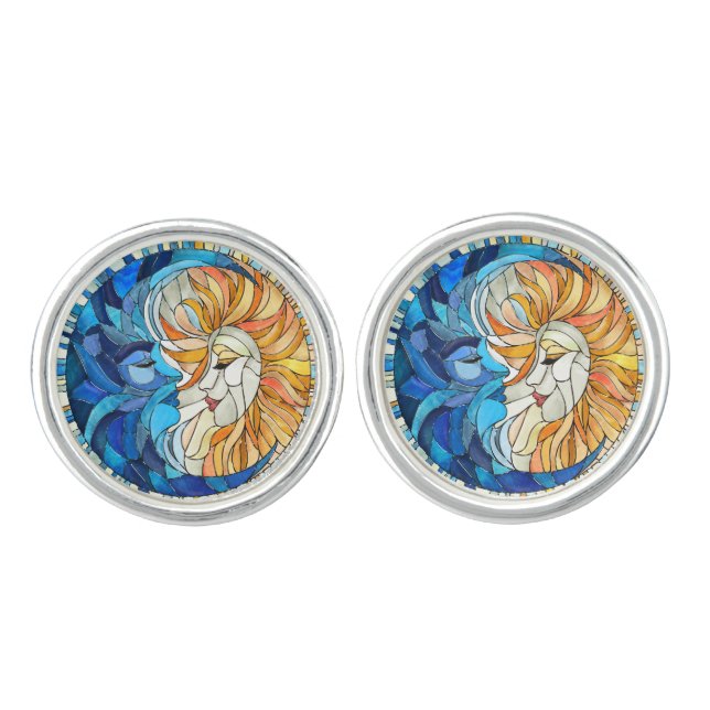 Sun and Moon Mosaic Art Cufflinks (Front)