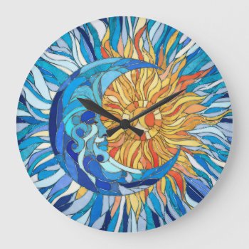 Sun And Moon Mosaic Art Large Clock by LoveMalinois at Zazzle