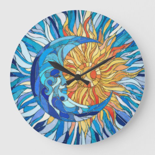 Sun and Moon Mosaic Art Large Clock