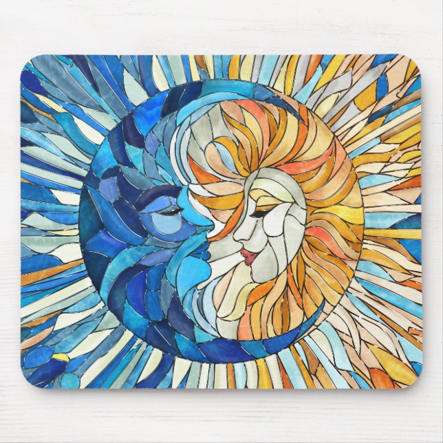 Sun and Moon Mosaic Art Mouse Pad (Front)