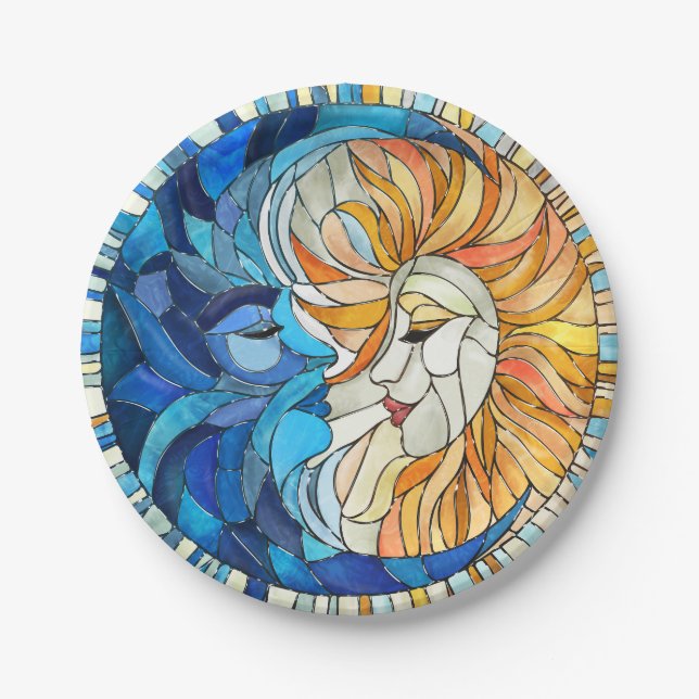 Sun and Moon Mosaic Art Paper Plates (Front)