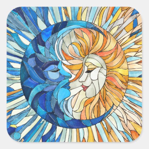 Sun and Moon Mosaic Art Square Sticker