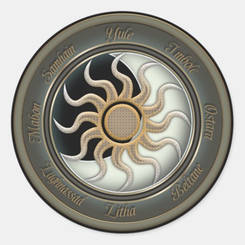 Sun and Moon Pagan Wheel Classic Round Sticker