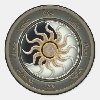Sun And Moon Pagan Wheel Classic Round Sticker by WitchysCauldron at Zazzle