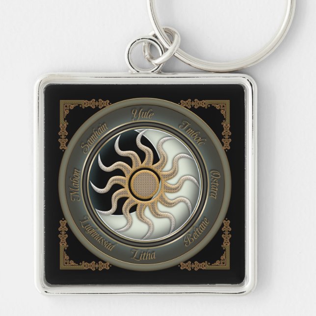 Sun and Moon Pagan Wheel Keychain (Front)
