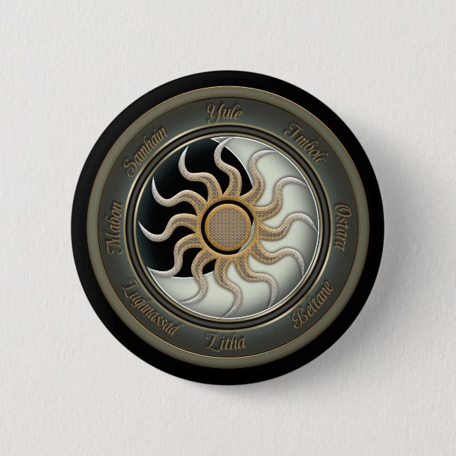 Sun and Moon Pagan Wheel Pinback Button (Front)