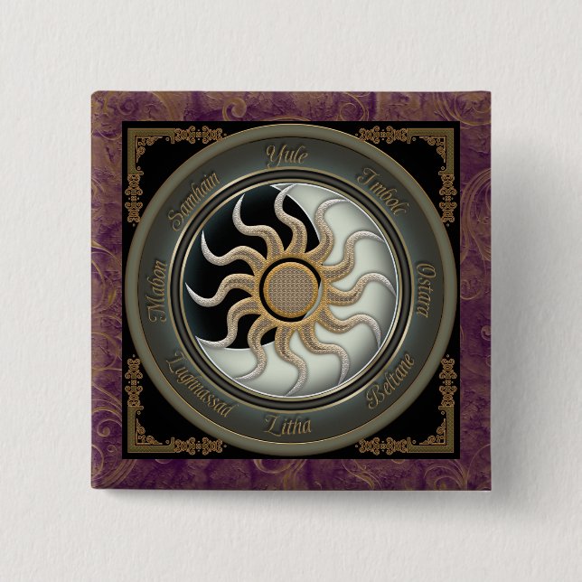 Sun and Moon Pagan Wheel Pinback Button (Front)