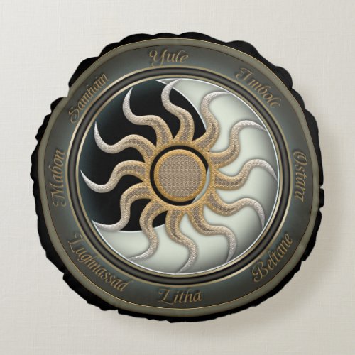 Sun and Moon Pagan Wheel Round Pillow