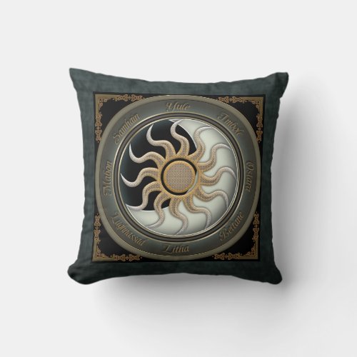 Sun and Moon Pagan Wheel Throw Pillow