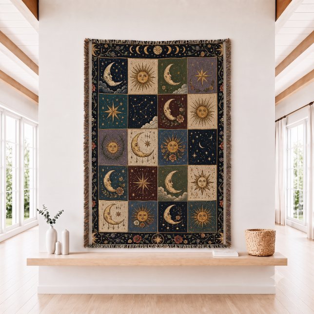 Sun and Moon Patchwork Woven Throw Blanket (Creator Uploaded)