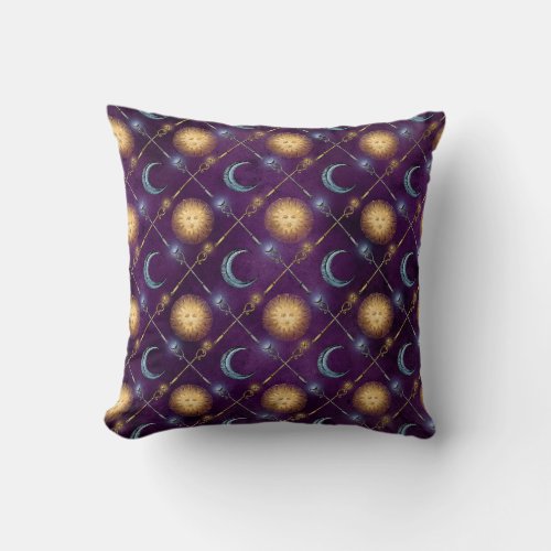 Sun and Moon Pattern on Purple Throw Pillow