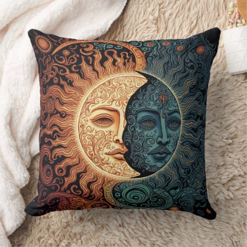 Sun and Moon Retro  Throw Pillow