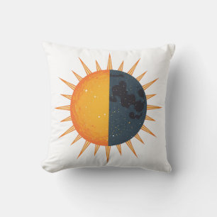 Sun and Moon Retro Vintage Rays Throw Pillow