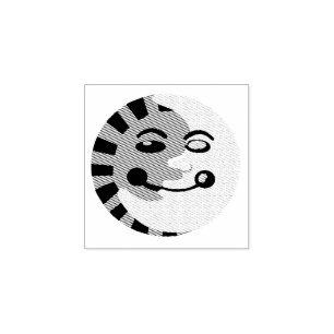 Sun and moon smiling faces rubber stamp