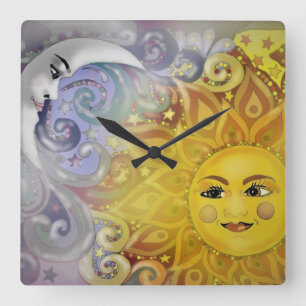 Sun and Moon Square Wall Clock