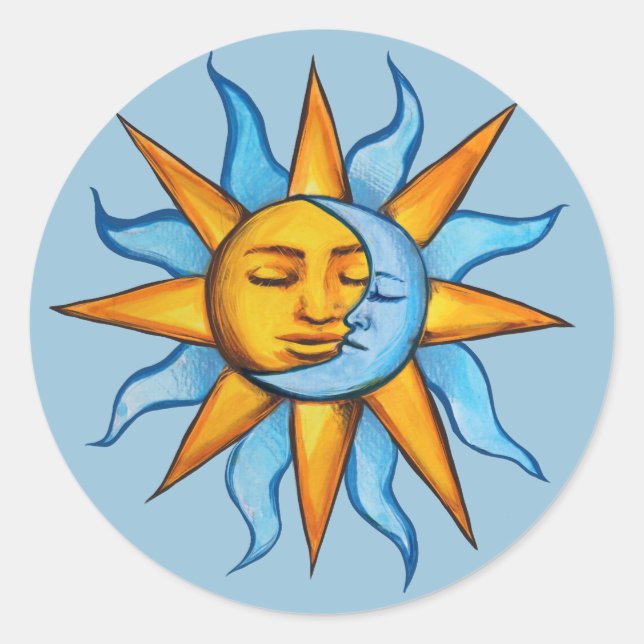 Sun and Moon Sunshine MoonChild                    Classic Round Sticker (Front)