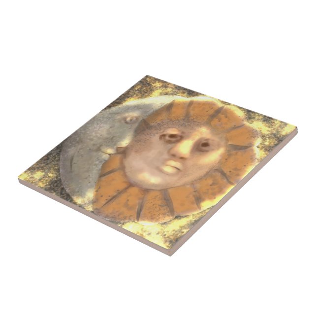Sun And Moon Symbol Relic Artwork Design  Ceramic Tile (Side)