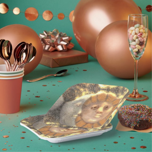 Sun And Moon Symbol Relic Artwork Design  Paper Plates (Multi)