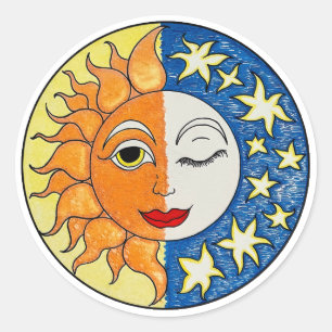 Sun and Moon Together Classic Round Sticker