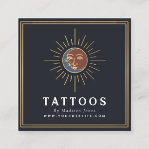 Sun and Moon Witchy Tattoo Artist Square Business Card