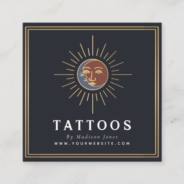 Sun and Moon Witchy Tattoo Artist  Square Business Card (Front)