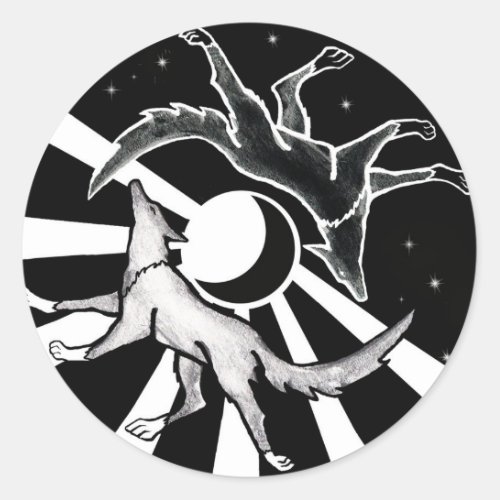 Sun and Moon Wolves Classic Round Sticker