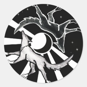 Sun and Moon Wolves Classic Round Sticker