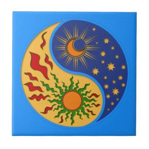 Sun and Moon Yin Yang Colorful Ceramic Tile