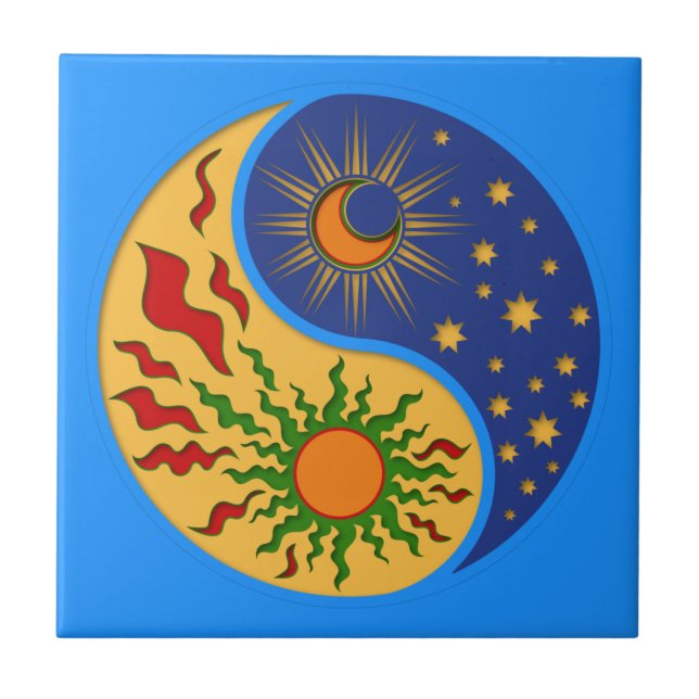 Sun and Moon Yin Yang Colorful Ceramic Tile (Front)