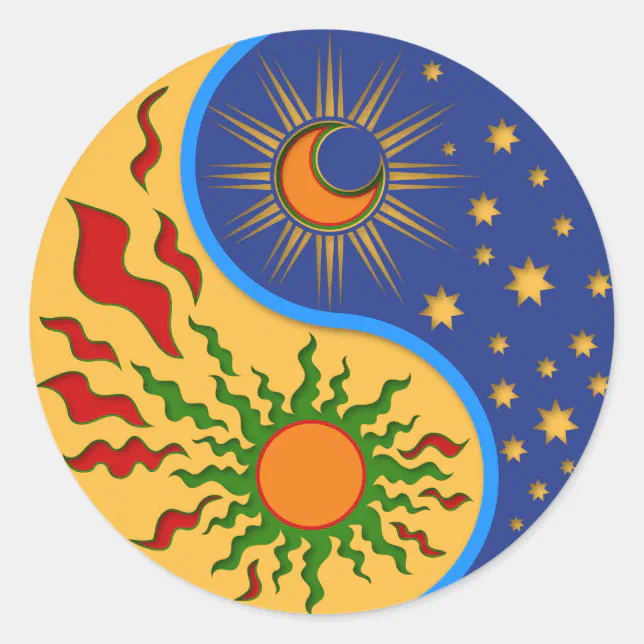 Sun and Moon Yin Yang Colorful Classic Round Sticker | Zazzle